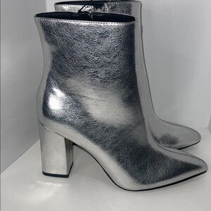 Steve Madden Metallic Silver Block Heel Ankle Boots